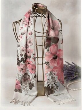 Monique Martin Vintage Floral Scarf - Pink & Gray Long Neck Scarf